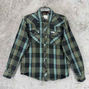 Topo Designs Plaid Flannel Shirt Mens Medium Green Black Western Yoke Cotton